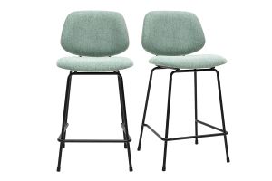 Tabourets de bar en tissu effet velours texturé vert céladon et métal H66.5 cm BARNET (lot de 2)