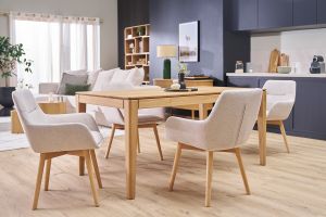 Chaises en tissu effet velours texturé beige et bois clair (lot de 2) ALESS