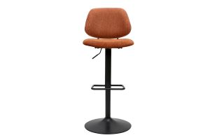 Tabourets de bar relevables design en tissu effet velours texturé terre brûlée et métal noir BARNET (lot de 2)