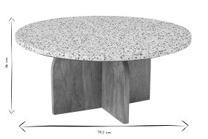 Table basse ronde en terrazzo et bois clair manguier massif D79.5 cm NESSA