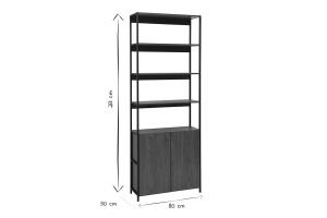 Bibliothèque avec rangements finition bois foncé noyer et métal noir L80 cm MAXENCE