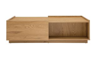 Table basse rectangulaire avec rangements 2 tiroirs finition bois clair chêne L120 cm MADERO