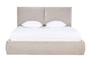 Lit coffre 2 places 160x200 cm en tissu chenille beige VIGO