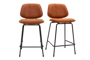 Tabourets de bar en tissu effet velours texturé terre brûlée et métal H66.5 cm BARNET (lot de 2)