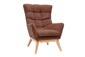 Fauteuil scandinave en tissu chenille terre brûlée et bois clair BRODY