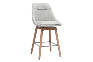 Tabourets de bar scandinaves pivotants 360° en tissu effet velours texturé gris clair et bois clair H65 cm (lot de 2) ALESS