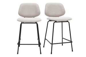 Tabourets de bar en tissu effet velours texturé beige et métal H66.5 cm BARNET (lot de 2)