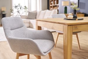 Chaises en tissu effet velours texturé gris clair et bois clair (lot de 2) ALESS