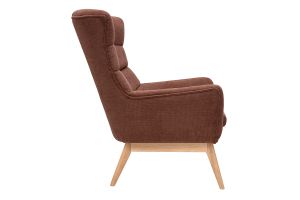 Poltrona scandinava in tessuto ciniglia terra bruciata e legno chiaro BRODY
