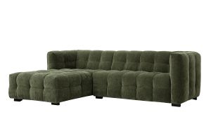 Divano angolare sinistro design 3 posti in tessuto effetto velluto verde kaki CORTO