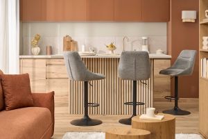 Tabourets de bar réglables pivotants 360° en tissu effet velours texturé gris et métal (lot de 2) ALESS