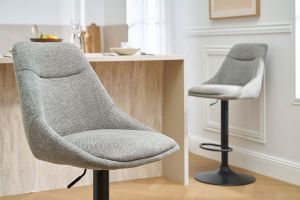 Tabourets de bar réglables pivotants 360° en tissu effet velours texturé gris et métal (lot de 2) ALESS