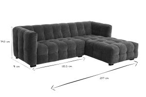 Sofá de esquina derecho diseño 3 plazas en tela efecto terciopelo verde kaki CORTO