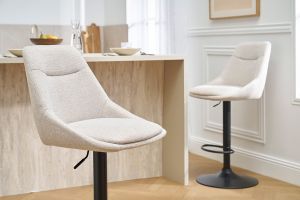 Tabourets de bar réglables pivotants 360° en tissu effet velours texturé beige et métal (lot de 2) ALESS