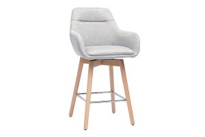 Tabourets de bar scandinaves pivotants 360° en tissu effet velours texturé gris clair et bois clair H65 cm (lot de 2) ALESS
