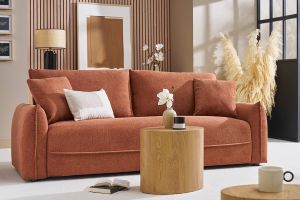Canapé 3 places en tissu effet velours texturé terre brûlée PIO