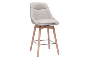 Tabourets de bar scandinaves pivotants 360° en tissu effet velours texturé beige et bois clair H65 cm (lot de 2) ALESS