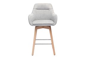 Tabourets de bar scandinaves pivotants 360° en tissu effet velours texturé gris clair et bois clair H65 cm (lot de 2) ALESS