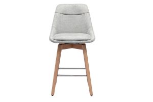 Tabourets de bar scandinaves pivotants 360° en tissu effet velours texturé gris clair et bois clair H65 cm (lot de 2) ALESS