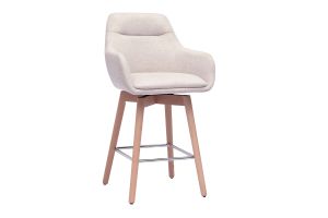 Tabourets de bar scandinaves pivotants 360° en tissu effet velours texturé beige et bois clair H65 cm (lot de 2) ALESS