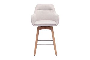 Tabourets de bar scandinaves pivotants 360° en tissu effet velours texturé beige et bois clair H65 cm (lot de 2) ALESS