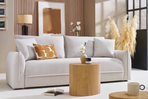 Canapé 3 places en tissu effet velours texturé beige PIO