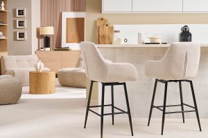 Sgabelli da bar girevoli 360° in tessuto effetto velluto beige e metallo H65.5 cm (set di 2) ALESS