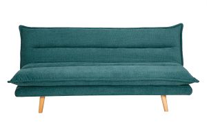 Canapé convertible 3 places en tissu chenille bleu canard et bois clair BINGO