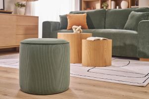 Pouf rond en velours côtelé vert kaki D40 cm PAUL