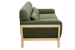 Canapé scandinave 3 places en tissu vert kaki et bois clair YOKO