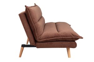 Canapé convertible 3 places en tissu chenille terre brûlée et bois clair BINGO