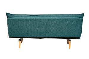 Canapé convertible 3 places en tissu chenille bleu canard et bois clair BINGO