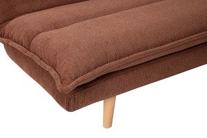 Canapé convertible 3 places en tissu chenille terre brûlée et bois clair BINGO