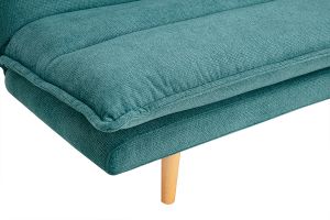 Canapé convertible 3 places en tissu chenille bleu canard et bois clair BINGO