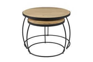 Tables basses gigognes rondes bois manguier massif (lot de 2) BARREL