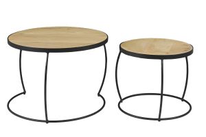 Tables basses gigognes rondes bois manguier massif (lot de 2) BARREL