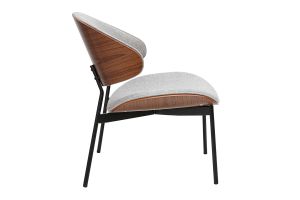 Fauteuil en tissu effet velours texturé gris, bois foncé et métal noir FABULO
