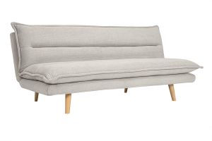 Canapé convertible 3 places en tissu chenille beige et bois clair BINGO
