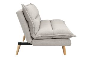 Canapé convertible 3 places en tissu chenille beige et bois clair BINGO