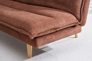 Canapé convertible 3 places en tissu chenille terre brûlée et bois clair BINGO
