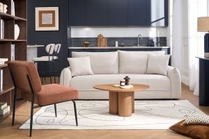 Fauteuil en tissu chenille terre brûlée et métal noir VEDANA