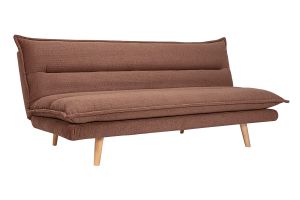 Canapé convertible 3 places en tissu chenille terre brûlée et bois clair BINGO