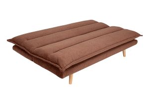 Canapé convertible 3 places en tissu chenille terre brûlée et bois clair BINGO