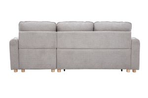 Canapé d'angle convertible réversible avec coffre 3 places en tissu chenille gris et bois clair ORSO