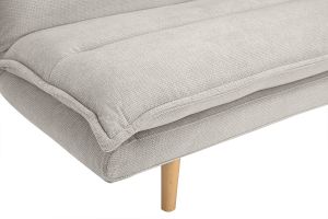 Canapé convertible 3 places en tissu chenille beige et bois clair BINGO