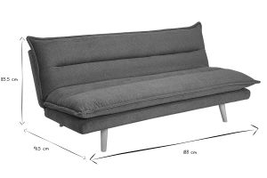 Canapé convertible 3 places en tissu chenille bleu canard et bois clair BINGO