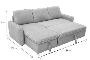 Canapé d'angle convertible réversible avec coffre 3 places en tissu chenille gris et bois clair ORSO