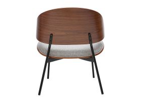 Fauteuil en tissu effet velours texturé gris, bois foncé et métal noir FABULO