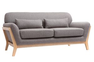 Canapé scandinave 2 places en tissu gris et bois clair YOKO