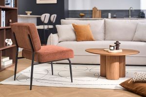 Fauteuil en tissu chenille terre brûlée et métal noir VEDANA